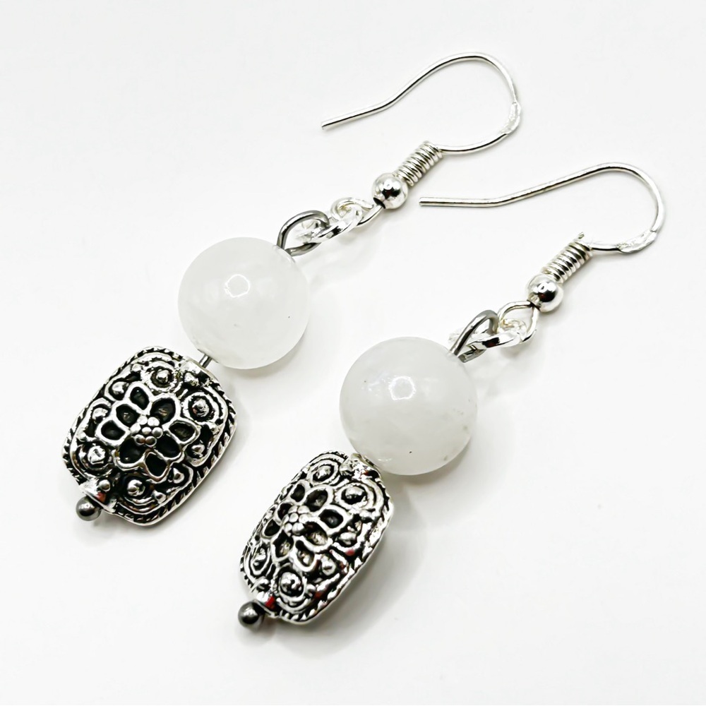 NWOT Sterling silver and stainless steel genuine moonstone earrings - Picture 6 of 11